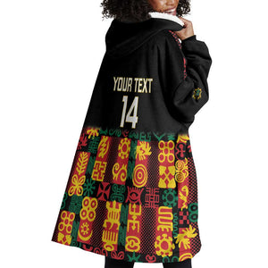 Custom Ghana Black Stars Wearable Blanket Hoodie Adinkra Pattern - Football Style