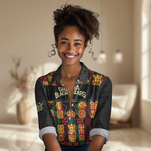 Custom Ghana Black Stars Women Casual Shirt Adinkra Pattern - Football Style