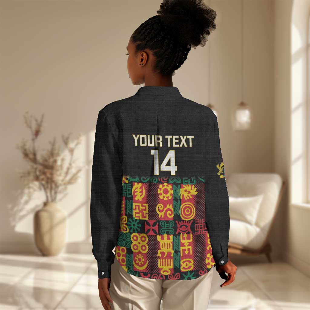 Custom Ghana Black Stars Women Casual Shirt Adinkra Pattern - Football Style