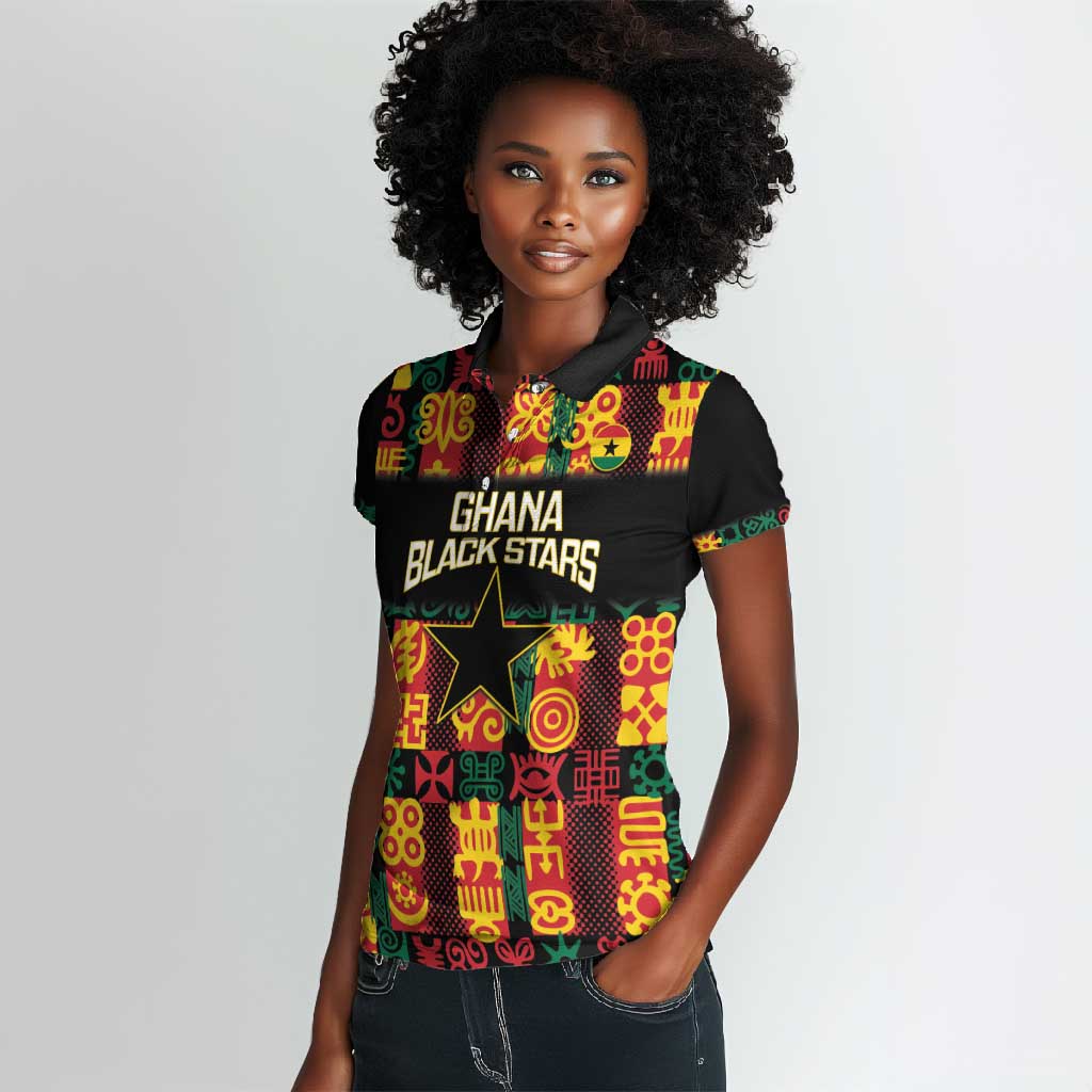 Custom Ghana Black Stars Women Polo Shirt Adinkra Pattern - Football Style