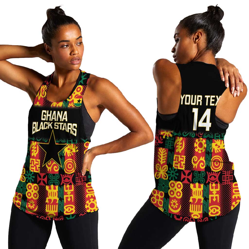 Custom Ghana Black Stars Women Racerback Tank Adinkra Pattern - Football Style