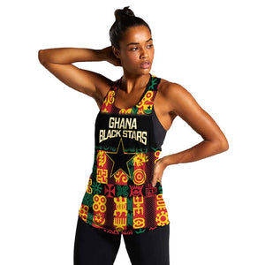 Custom Ghana Black Stars Women Racerback Tank Adinkra Pattern - Football Style