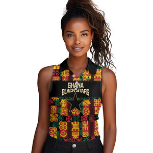 Custom Ghana Black Stars Women Sleeveless Polo Shirt Adinkra Pattern - Football Style