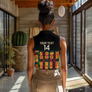 Custom Ghana Black Stars Women Sleeveless Polo Shirt Adinkra Pattern - Football Style