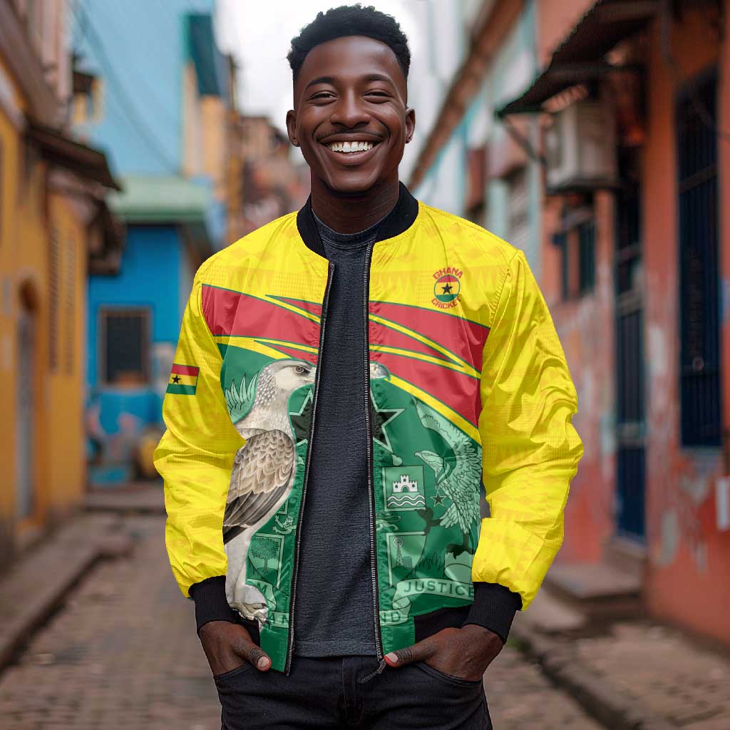 Custom Ghana Black Batters Bomber Jacket Ghanaian Tawny Eagle - Cricket Style