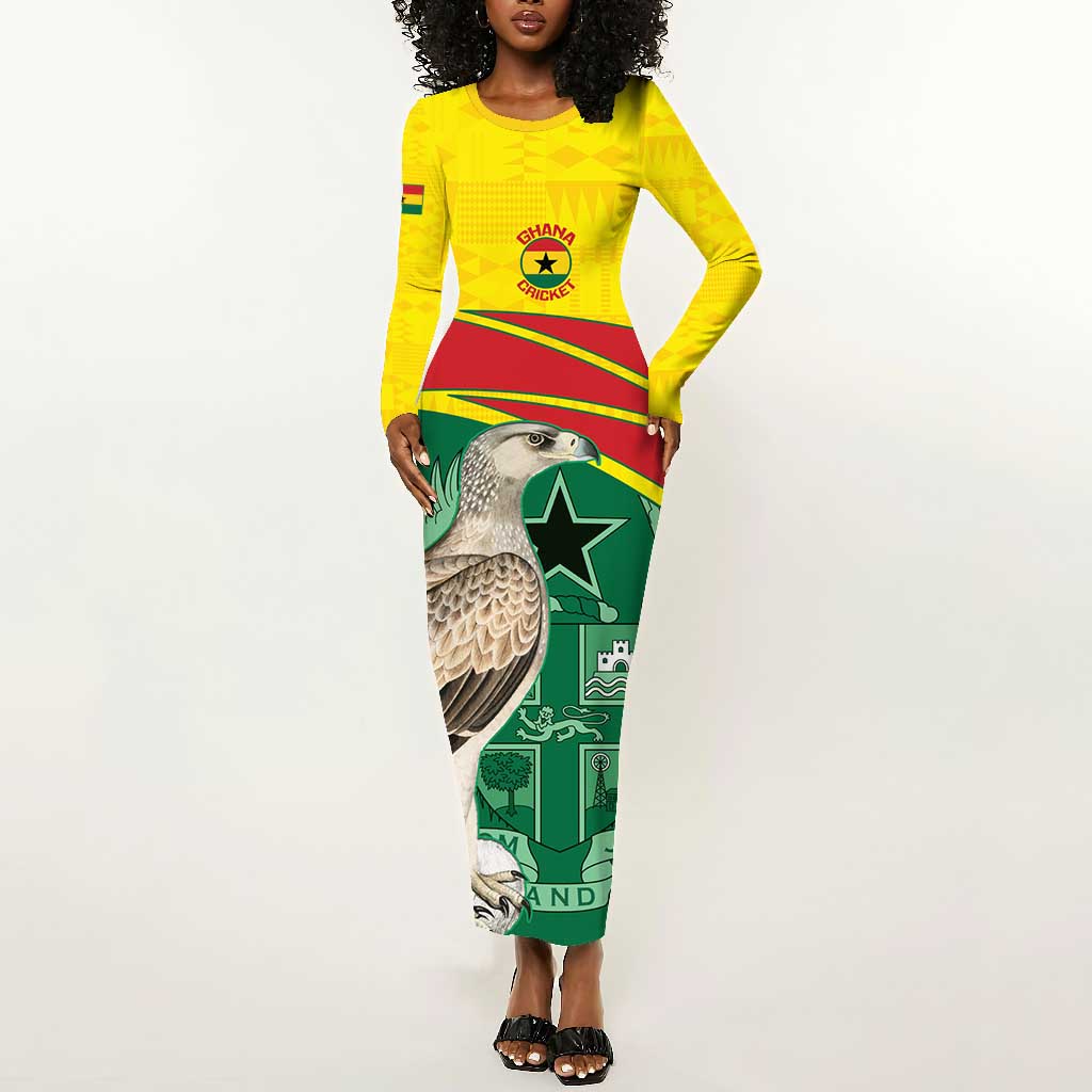 Custom Ghana Black Batters Long Sleeve Bodycon Dress Ghanaian Tawny Eagle - Cricket Style LT14