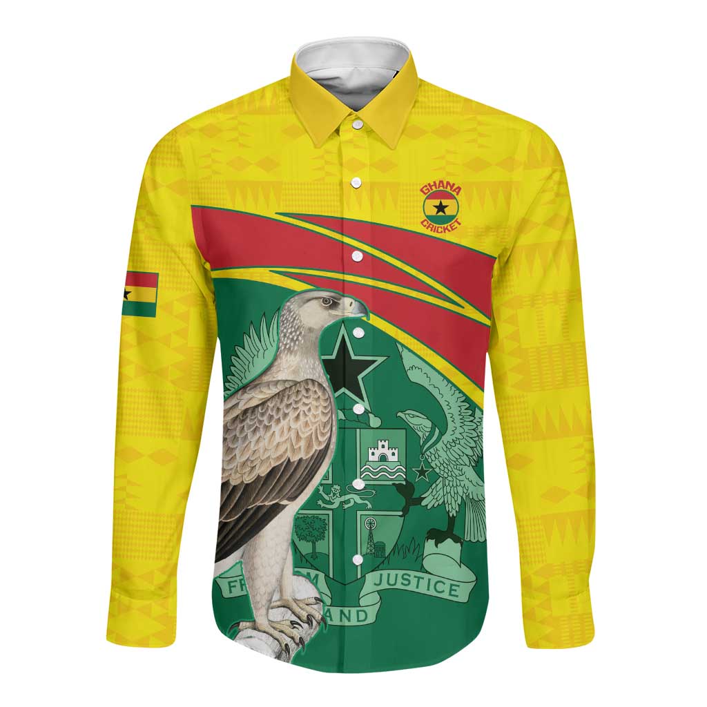 Custom Ghana Black Batters Long Sleeve Button Shirt Ghanaian Tawny Eagle - Cricket Style
