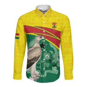 Custom Ghana Black Batters Long Sleeve Button Shirt Ghanaian Tawny Eagle - Cricket Style