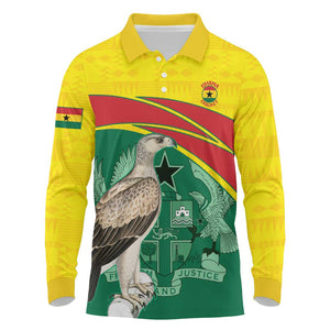 Custom Ghana Black Batters Long Sleeve Polo Shirt Ghanaian Tawny Eagle - Cricket Style