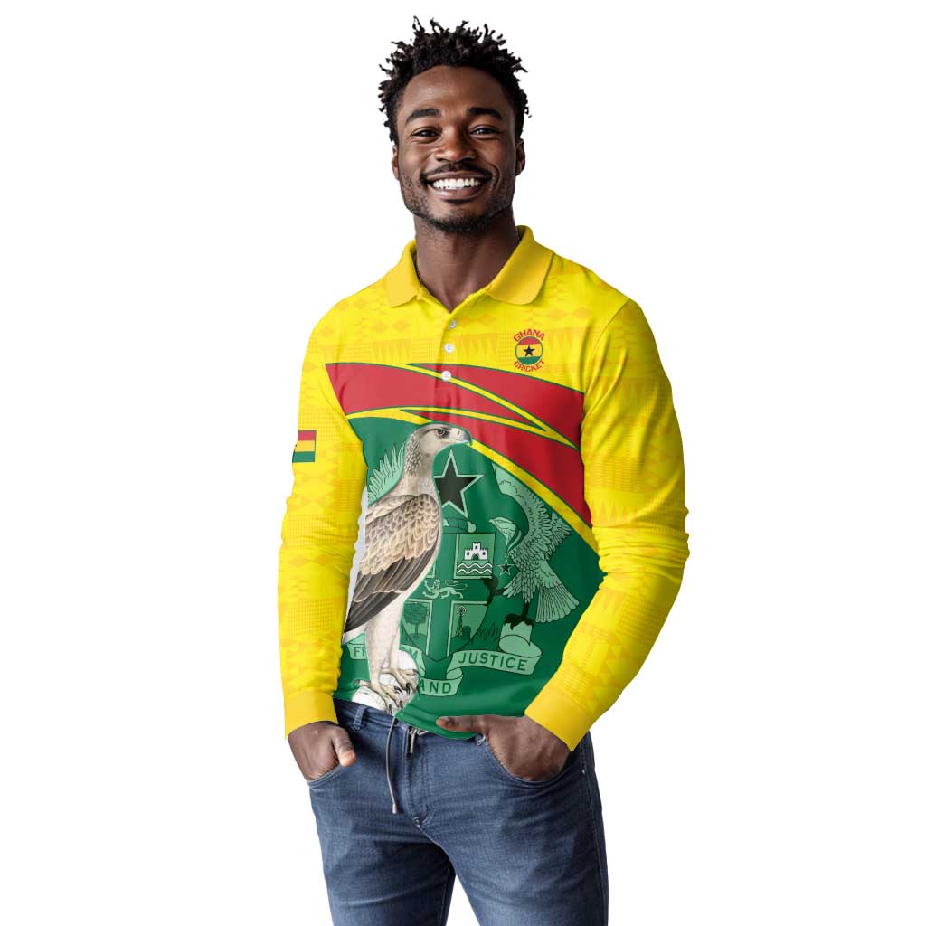 Custom Ghana Black Batters Long Sleeve Polo Shirt Ghanaian Tawny Eagle - Cricket Style