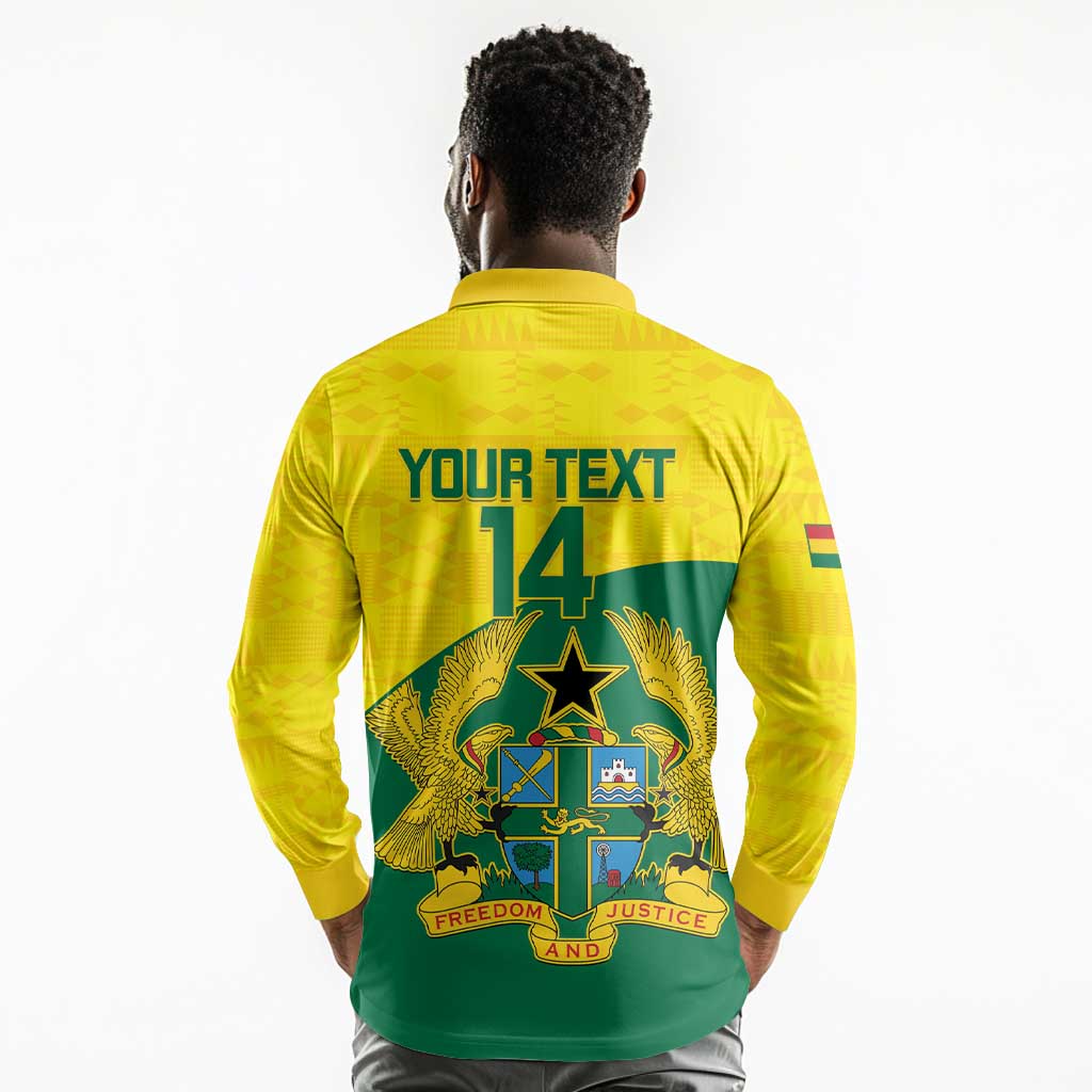 Custom Ghana Black Batters Long Sleeve Polo Shirt Ghanaian Tawny Eagle - Cricket Style