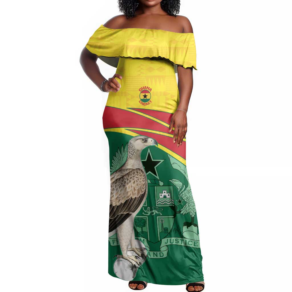 Custom Ghana Black Batters Off Shoulder Maxi Dress Ghanaian Tawny Eagle - Cricket Style