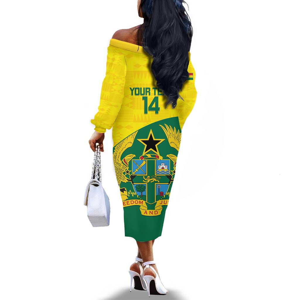 Custom Ghana Black Batters Off The Shoulder Long Sleeve Dress Ghanaian Tawny Eagle - Cricket Style