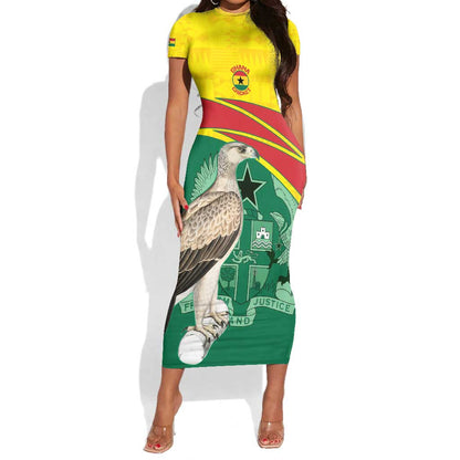 Custom Ghana Black Batters Short Sleeve Bodycon Dress Ghanaian Tawny Eagle - Cricket Style LT14