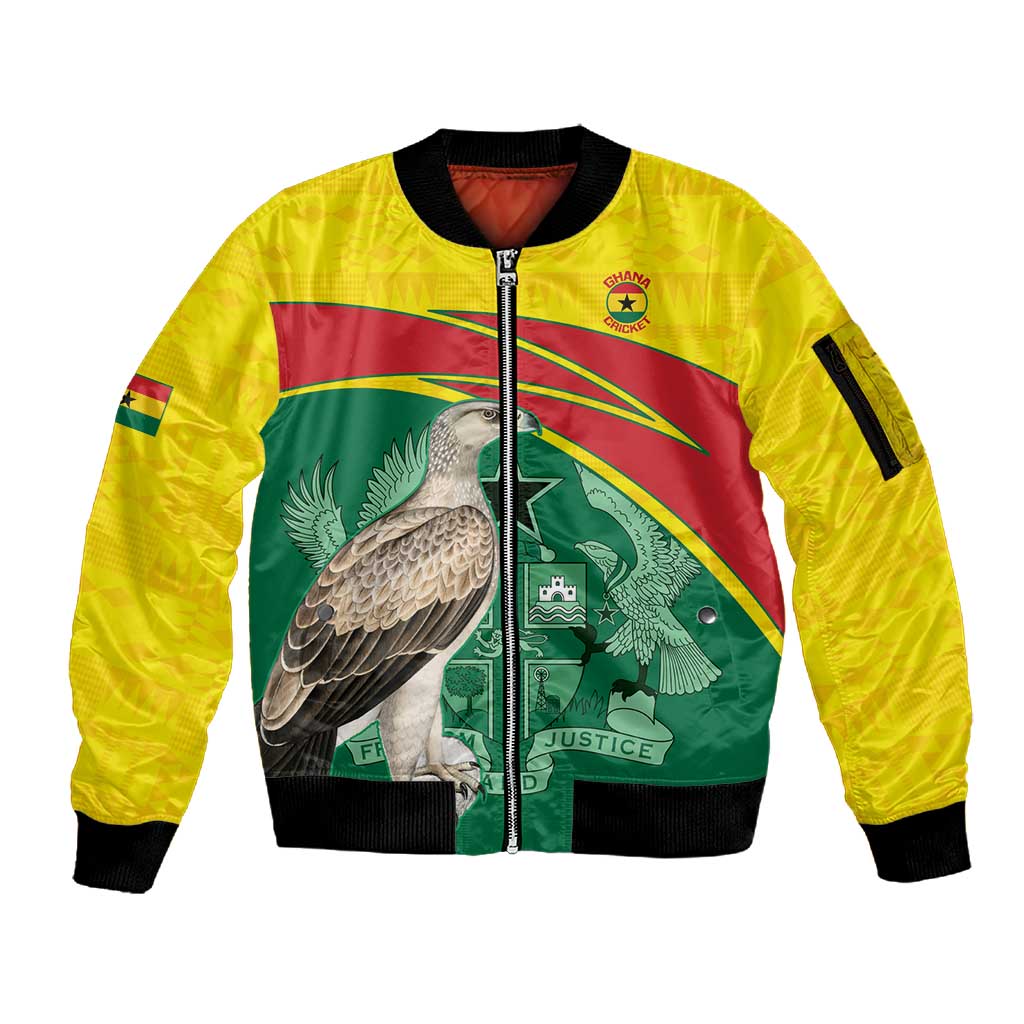 Custom Ghana Black Batters Sleeve Zip Bomber Jacket Ghanaian Tawny Eagle - Cricket Style