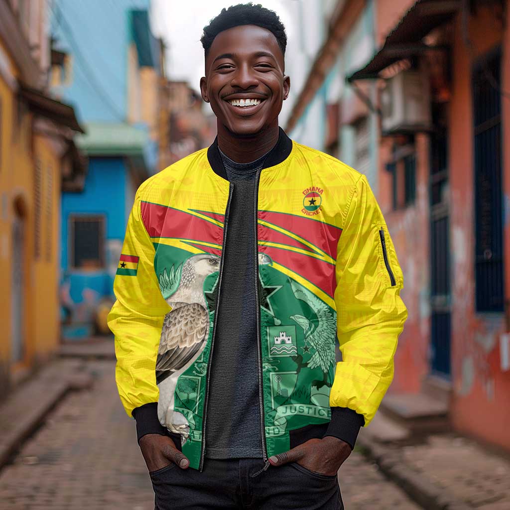 Custom Ghana Black Batters Sleeve Zip Bomber Jacket Ghanaian Tawny Eagle - Cricket Style