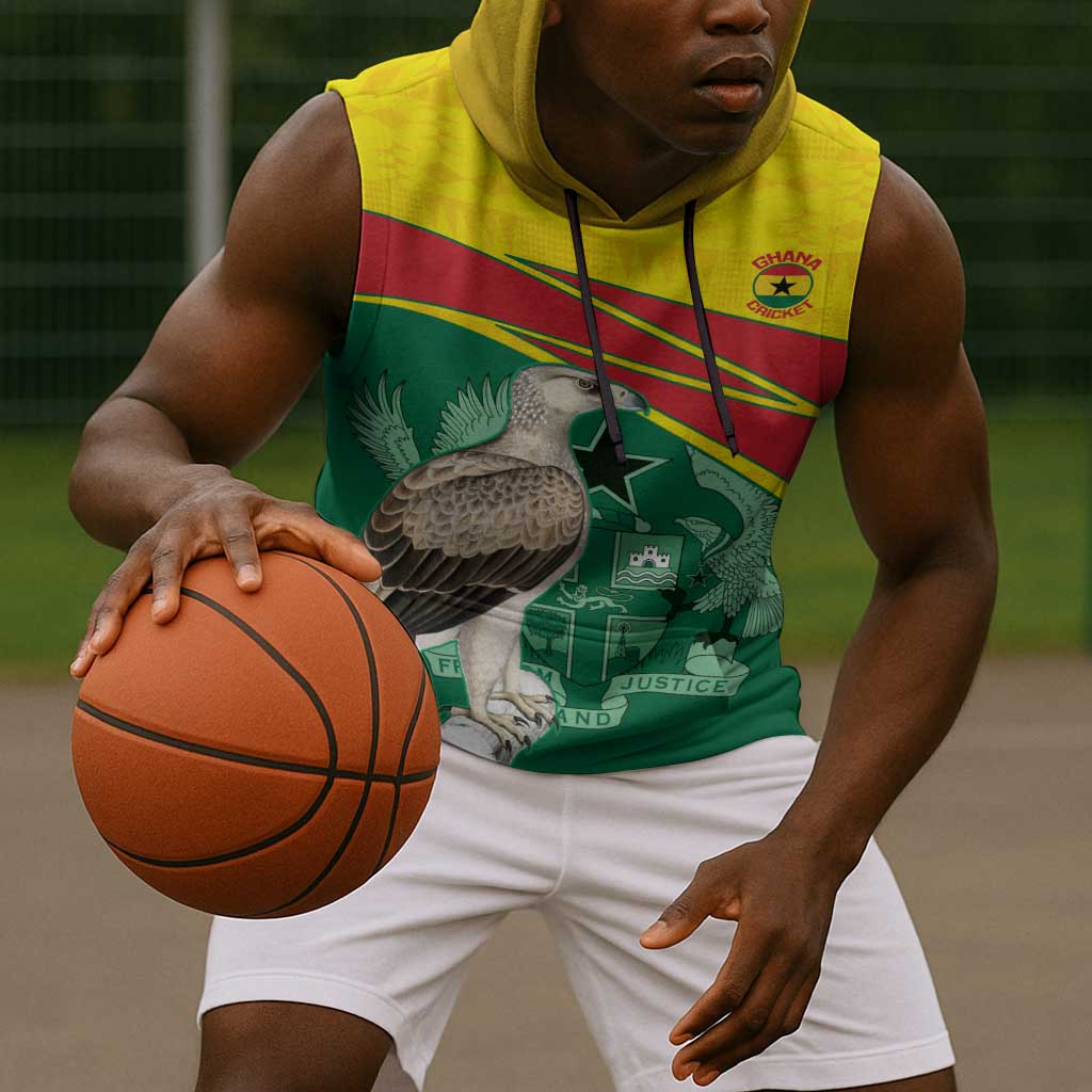Custom Ghana Black Batters Sleeveless Hoodie Ghanaian Tawny Eagle - Cricket Style - African Pride