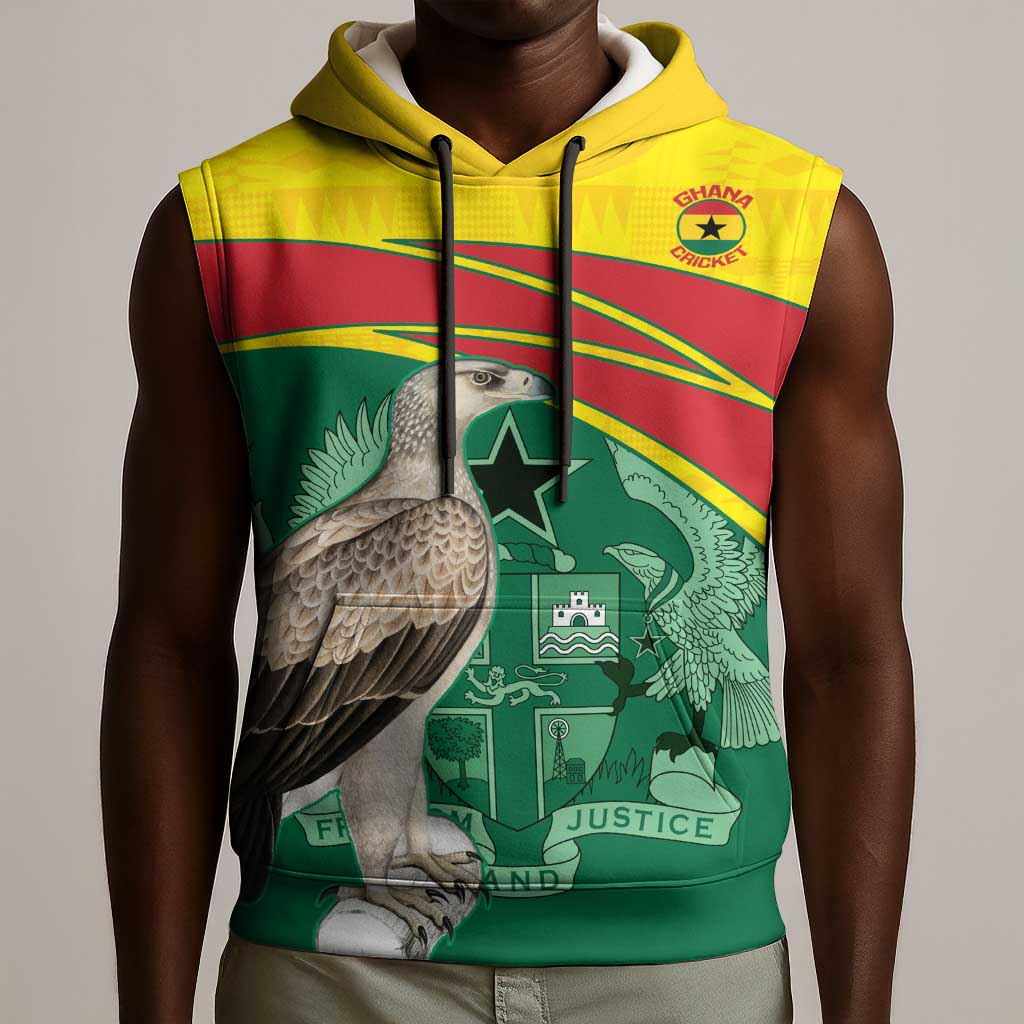 Custom Ghana Black Batters Sleeveless Hoodie Ghanaian Tawny Eagle - Cricket Style - African Pride