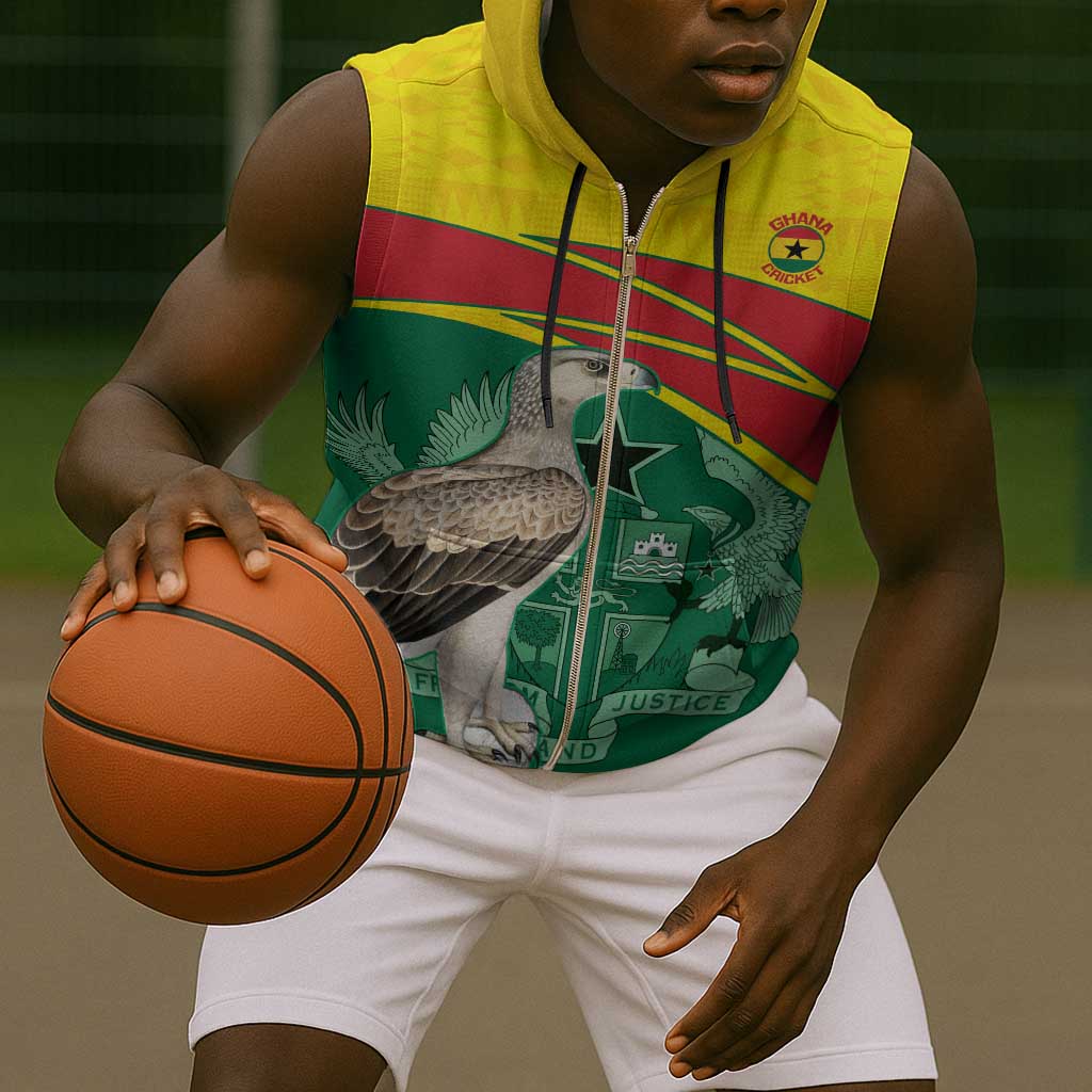 Custom Ghana Black Batters Sleeveless Zip Hoodie Ghanaian Tawny Eagle - Cricket Style - African Pride