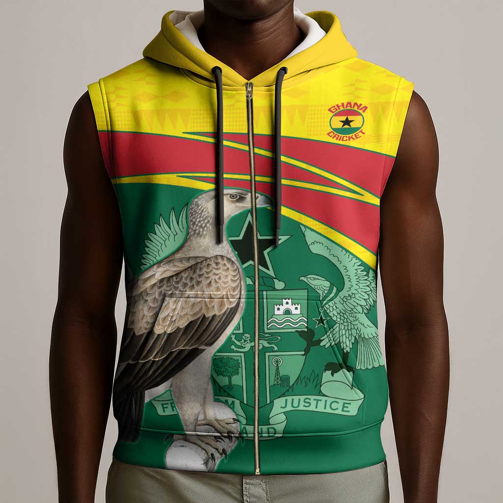 Custom Ghana Black Batters Sleeveless Zip Hoodie Ghanaian Tawny Eagle - Cricket Style - African Pride