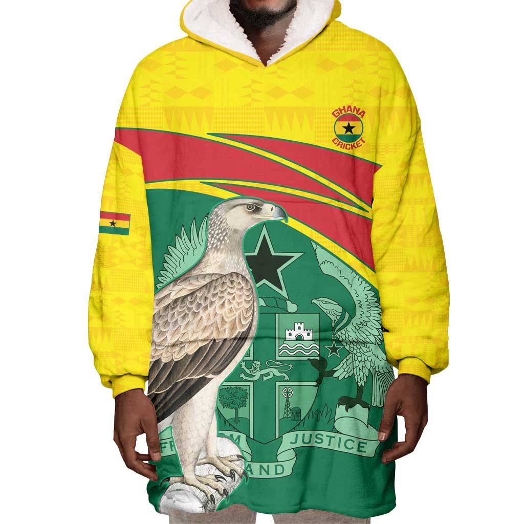 Custom Ghana Black Batters Wearable Blanket Hoodie Ghanaian Tawny Eagle - Cricket Style