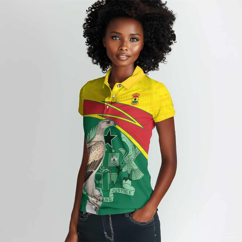 Custom Ghana Black Batters Women Polo Shirt Ghanaian Tawny Eagle - Cricket Style