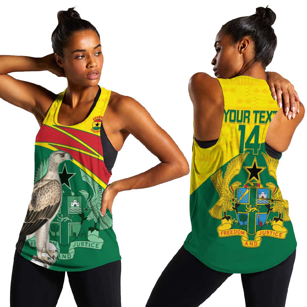Custom Ghana Black Batters Women Racerback Tank Ghanaian Tawny Eagle - Cricket Style
