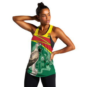 Custom Ghana Black Batters Women Racerback Tank Ghanaian Tawny Eagle - Cricket Style