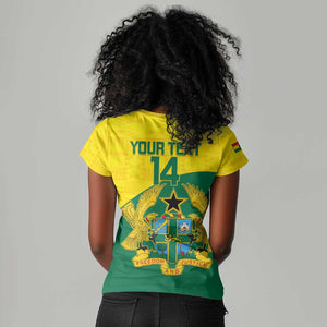 Custom Ghana Black Batters Women V-Neck T-Shirt Ghanaian Tawny Eagle - Cricket Style