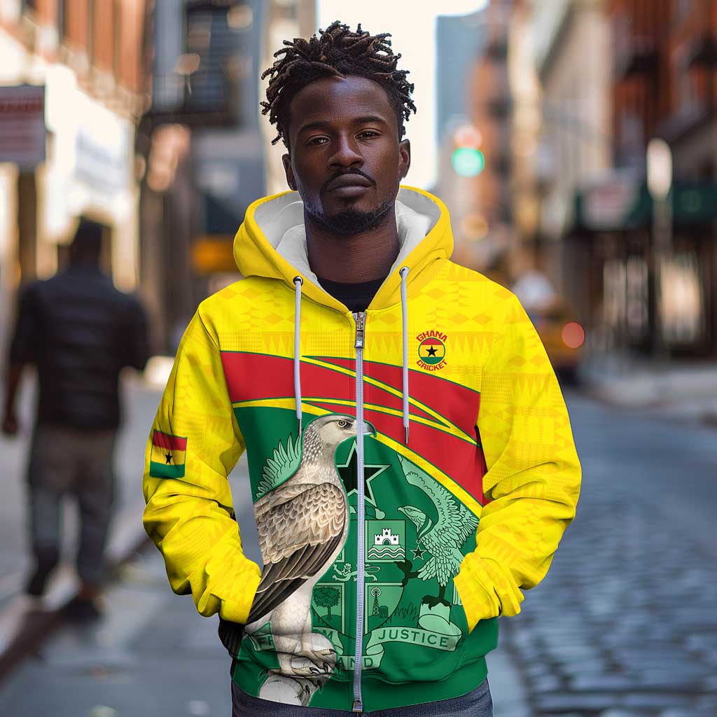 Custom Ghana Black Batters Zip Hoodie Ghanaian Tawny Eagle - Cricket Style