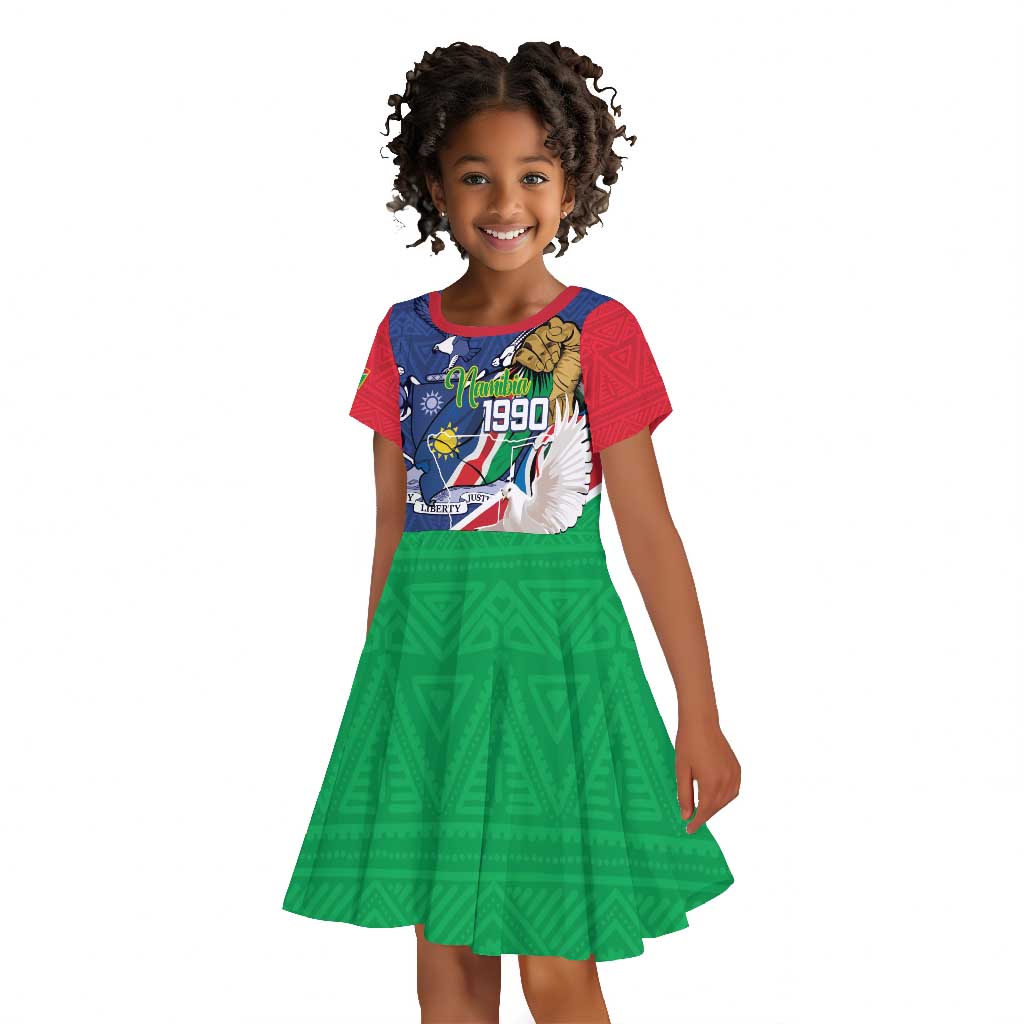 Afro Namibia Independence Day Kid Short Sleeve Dress Namibian 1990 African Pattern