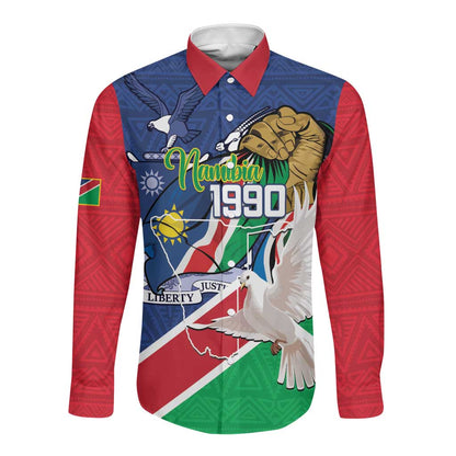 Afro Namibia Independence Day Long Sleeve Button Shirt Namibian 1990 African Pattern