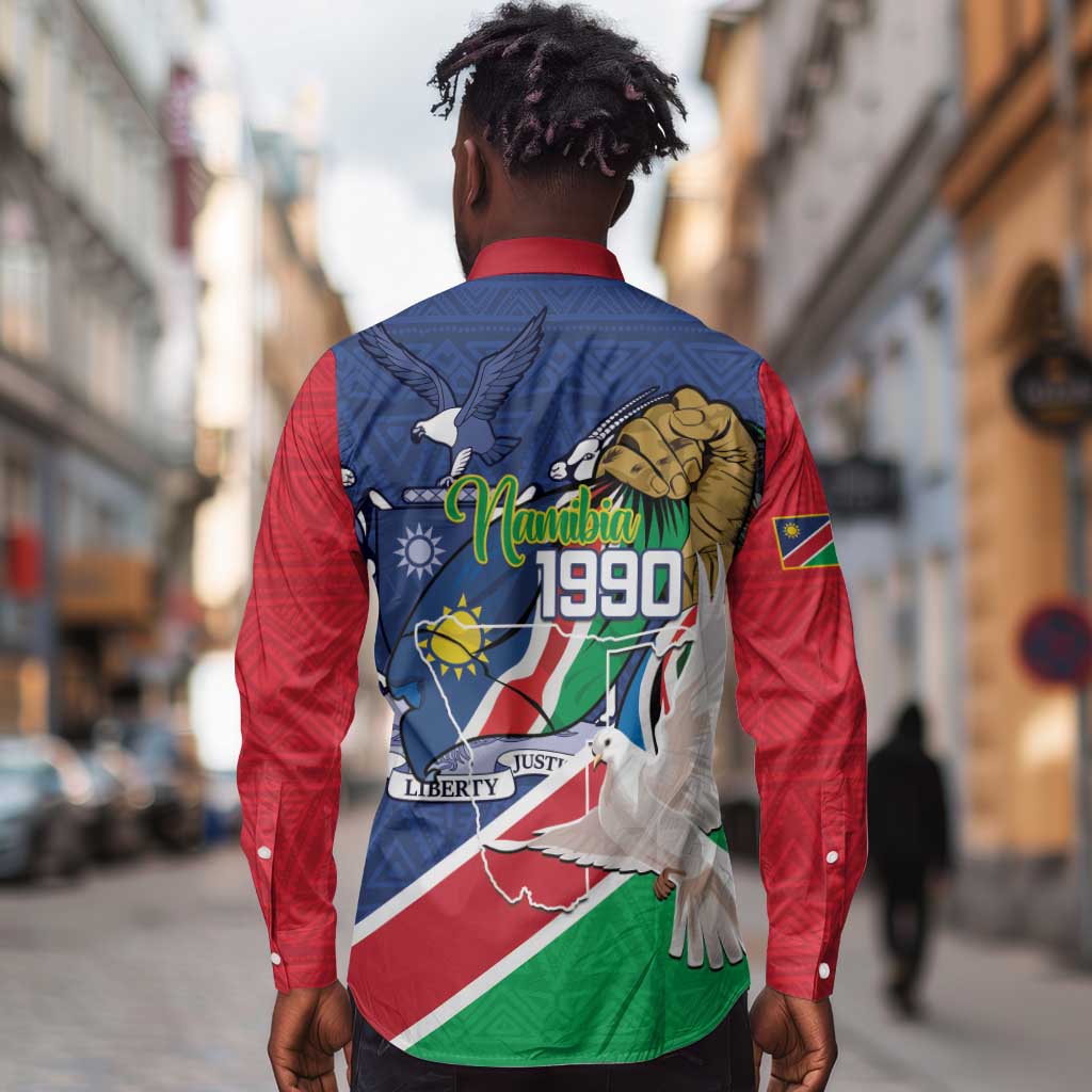 Afro Namibia Independence Day Long Sleeve Button Shirt Namibian 1990 African Pattern