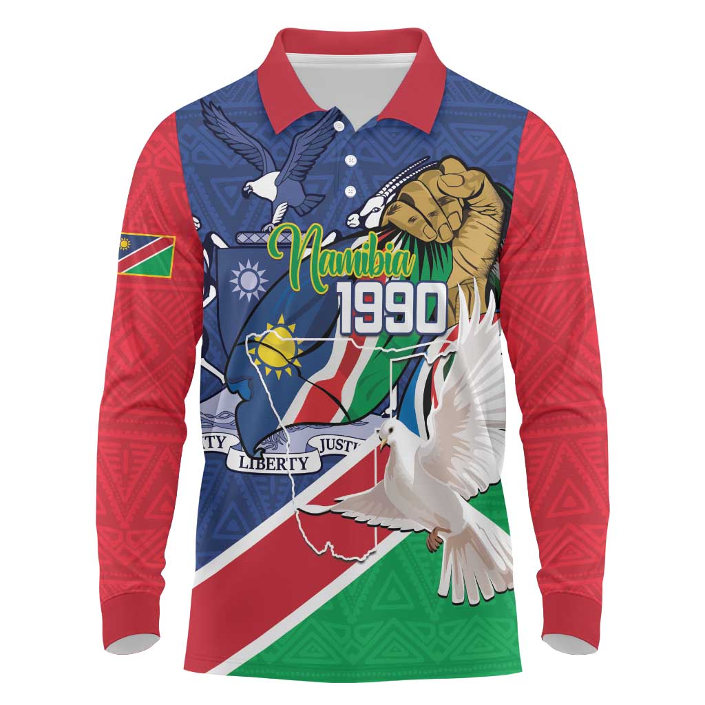 Afro Namibia Independence Day Long Sleeve Polo Shirt Namibian 1990 African Pattern