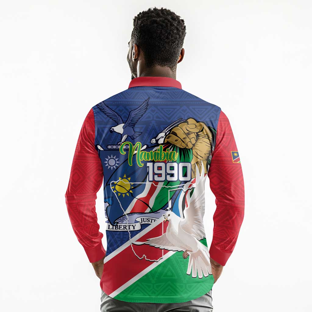 Afro Namibia Independence Day Long Sleeve Polo Shirt Namibian 1990 African Pattern