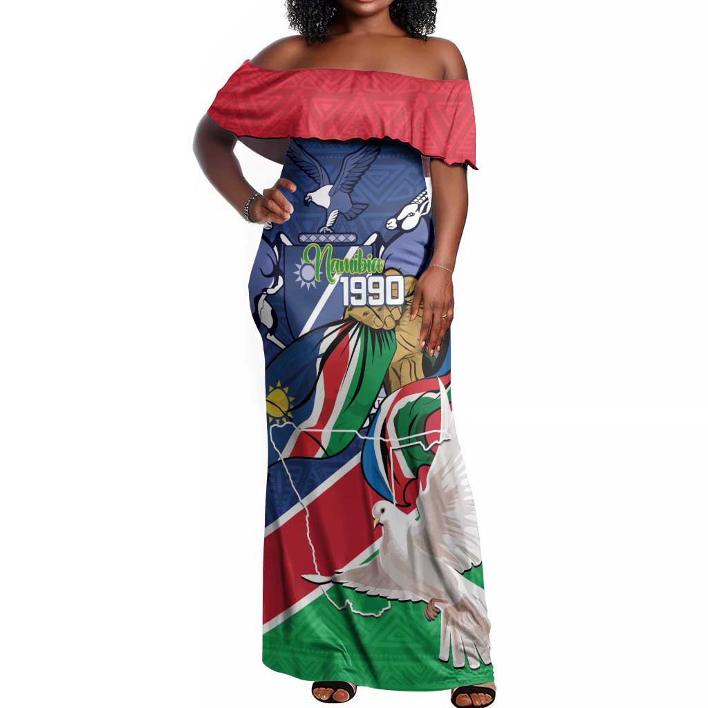 Afro Namibia Independence Day Off Shoulder Maxi Dress Namibian 1990 African Pattern