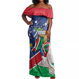 Afro Namibia Independence Day Off Shoulder Maxi Dress Namibian 1990 African Pattern