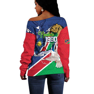 Afro Namibia Independence Day Off Shoulder Sweater Namibian 1990 African Pattern