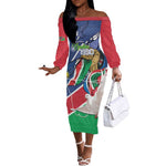 Afro Namibia Independence Day Off The Shoulder Long Sleeve Dress Namibian 1990 African Pattern
