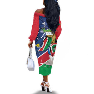 Afro Namibia Independence Day Off The Shoulder Long Sleeve Dress Namibian 1990 African Pattern