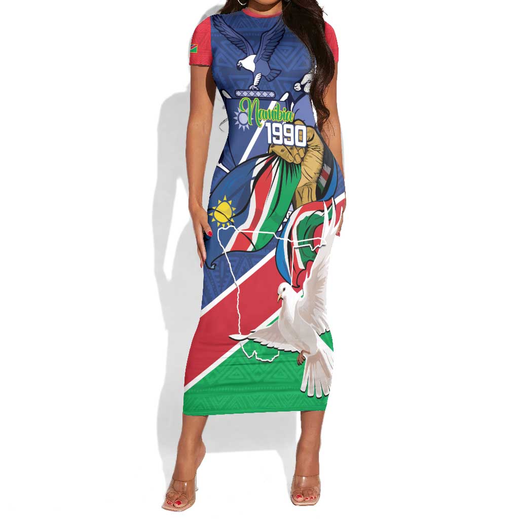 Afro Namibia Independence Day Short Sleeve Bodycon Dress Namibian 1990 African Pattern LT14