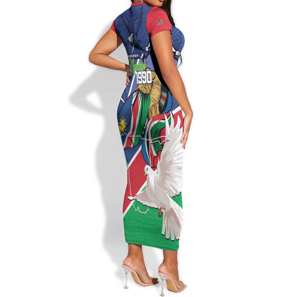 Afro Namibia Independence Day Short Sleeve Bodycon Dress Namibian 1990 African Pattern LT14