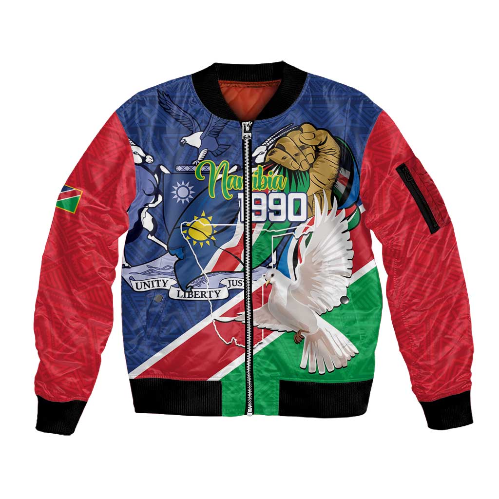 Afro Namibia Independence Day Sleeve Zip Bomber Jacket Namibian 1990 African Pattern