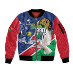Afro Namibia Independence Day Sleeve Zip Bomber Jacket Namibian 1990 African Pattern