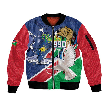 Afro Namibia Independence Day Sleeve Zip Bomber Jacket Namibian 1990 African Pattern