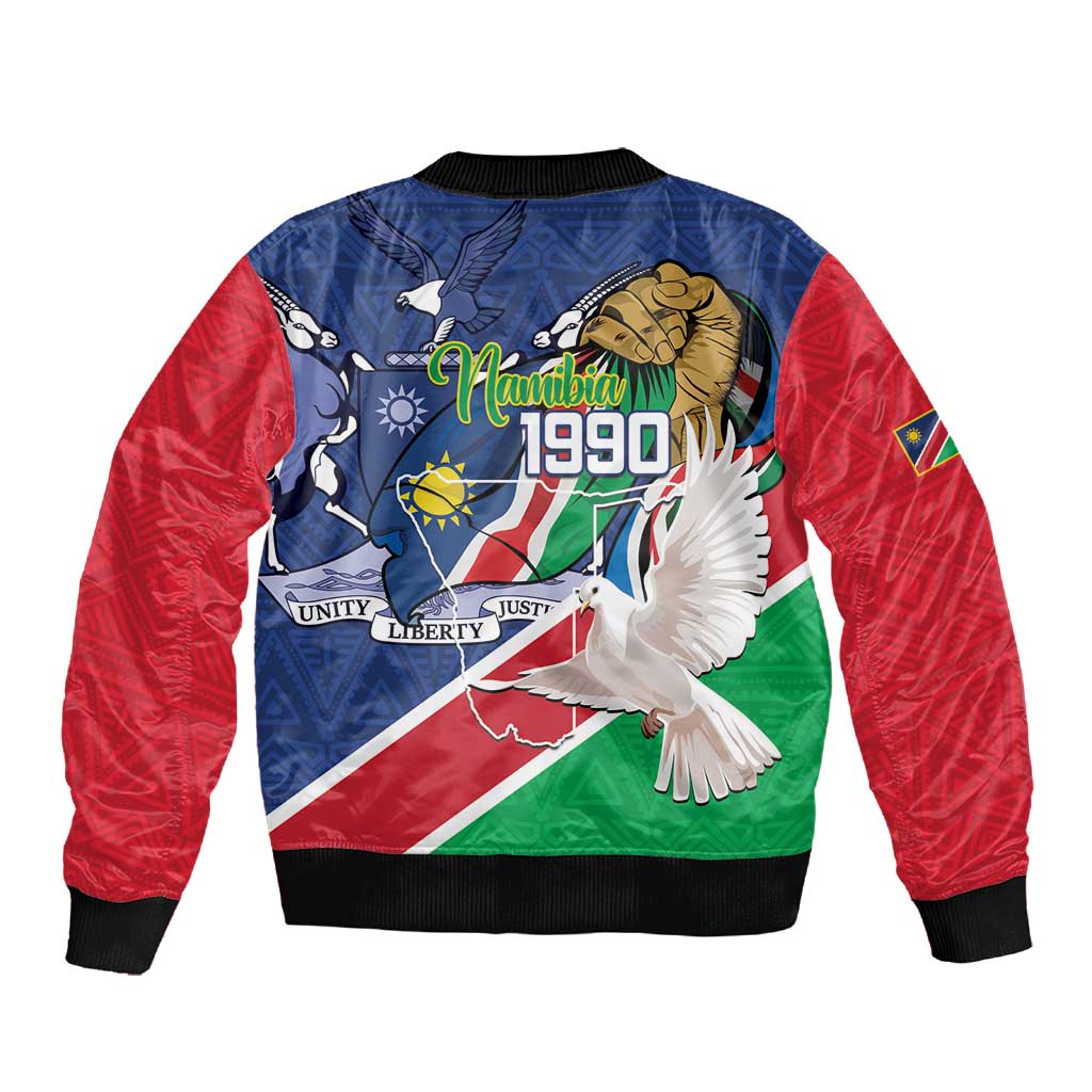 Afro Namibia Independence Day Sleeve Zip Bomber Jacket Namibian 1990 African Pattern