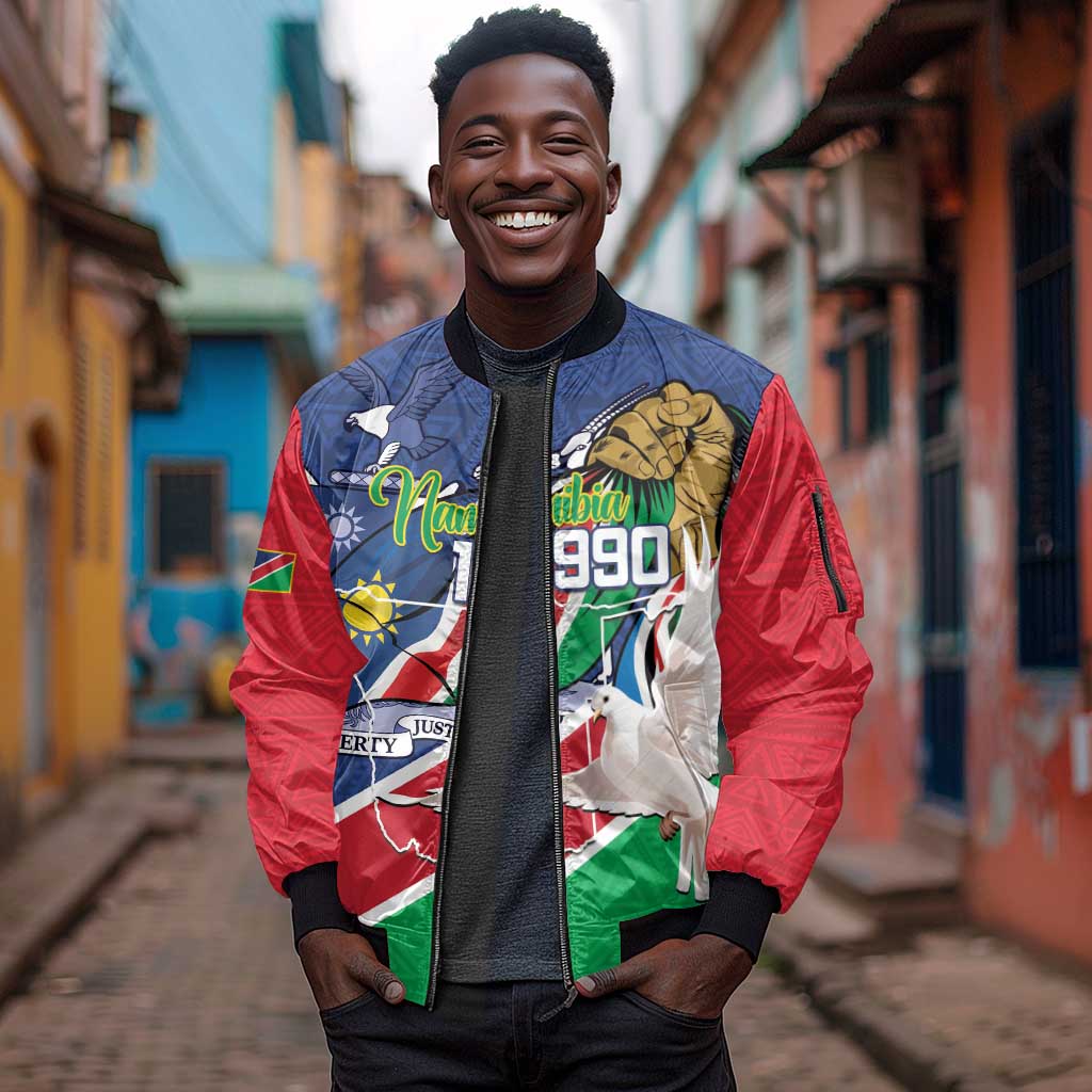 Afro Namibia Independence Day Sleeve Zip Bomber Jacket Namibian 1990 African Pattern