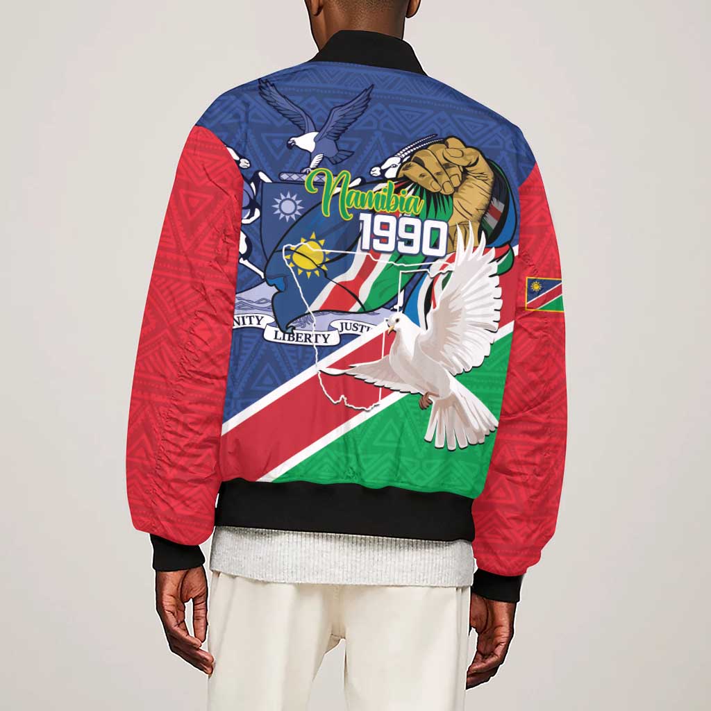 Afro Namibia Independence Day Sleeve Zip Bomber Jacket Namibian 1990 African Pattern