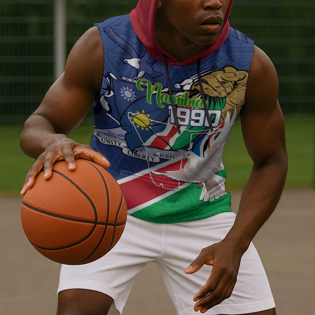 Afro Namibia Independence Day Sleeveless Hoodie Namibian 1990 African Pattern - African Pride