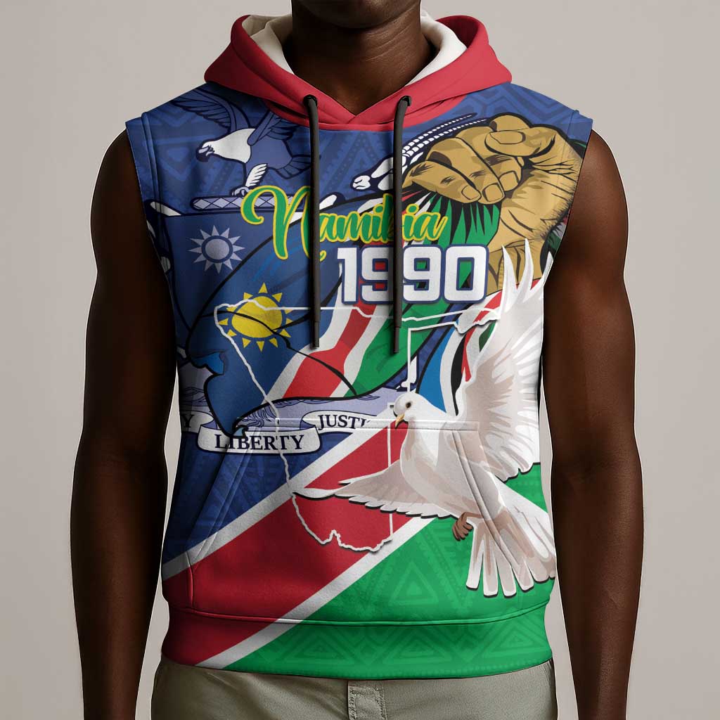 Afro Namibia Independence Day Sleeveless Hoodie Namibian 1990 African Pattern - African Pride